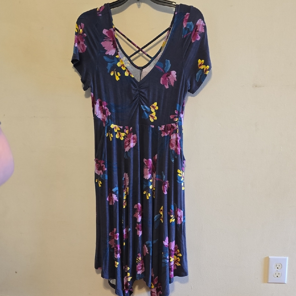 Torrid Navy Floral Midi Dress with Crisscross Back